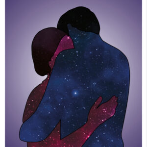 Cartel El amor es dos universos que se abrazan entre sí